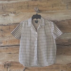 Abercrombie & Fitch Olive & Red Plaid Short Sleeved Cotton Shirt Size Medium
